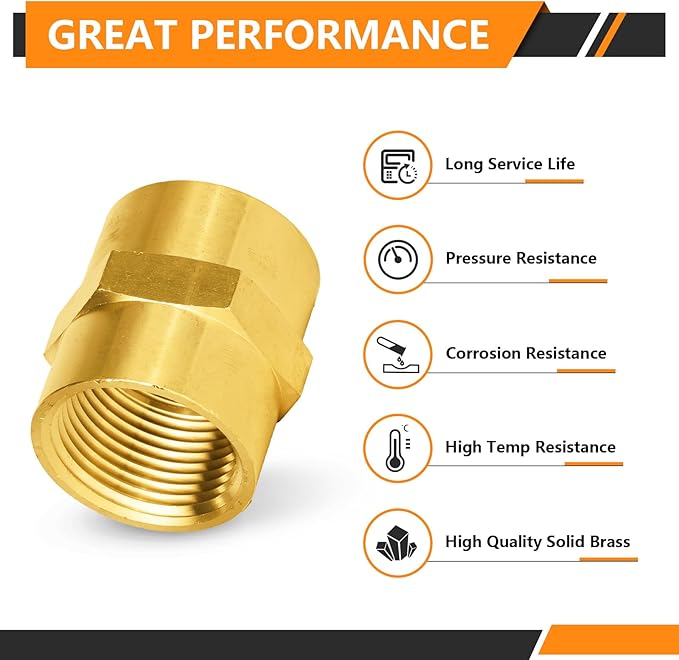 100-PCs HeSun Brass Pipe Fitting, 1" NPT Female x 1" NPT Female Hex Pipe Adapter