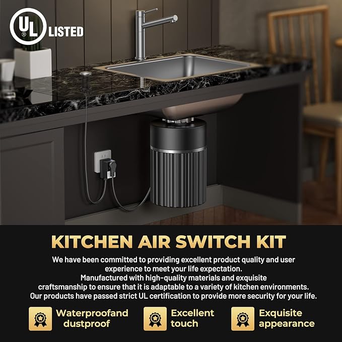 Garbage Disposal Air Switch Kit – UL Listed Professional Wireless Sink Top Button in Brushed Nickel, Compatible with Moen, Kohler, and Delta Faucets