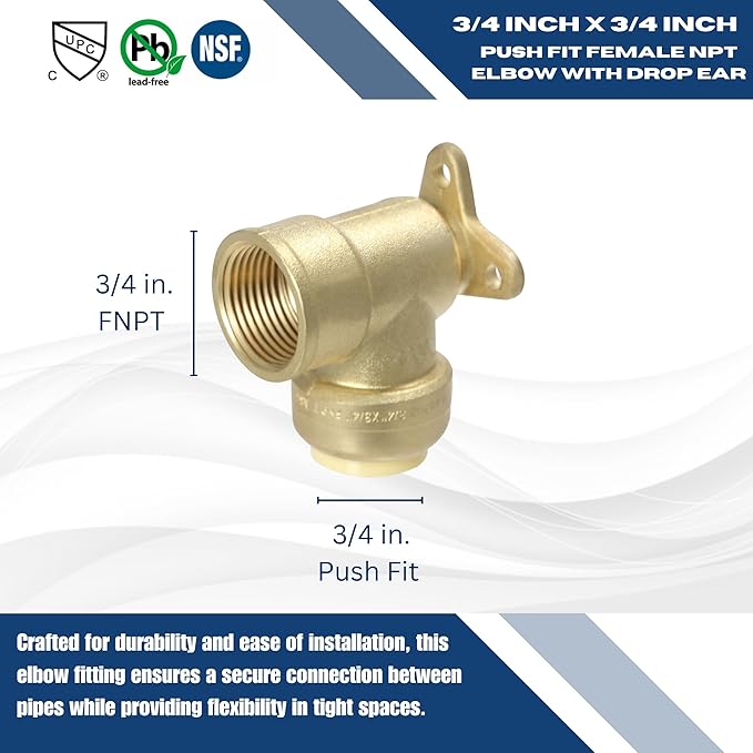 XFITTING Push Fit 3/4 Inch x 3/4 Inch Female NPT Elbow with Drop Ear, 10 Pieces