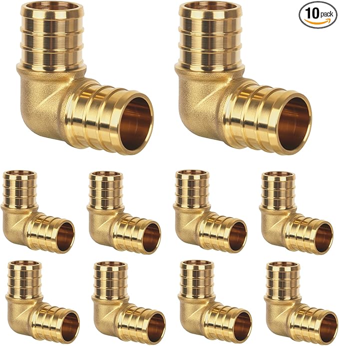 10 Pack Pex Fittings, 1" Pex 90 Degree Elbow, Heavy-Duty Brass Crimp Fittings for PEX Pipes with Leak-Resistant Construction, NSF & UPC Certified