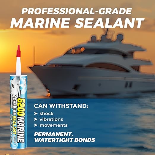 [Black] 5200 Marine Sealant for Boats & RVs-Fast-Cure (30 Mins), Waterproof, UV-Resistant, High-Bond Adhesive Sealant for Hulls, Decks, Fiberglass, Wood & Metal-Eco-Friendly, Low Odor Pond Sealant