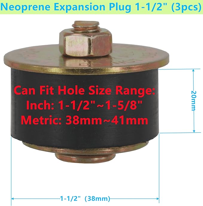 Automotive Rubber Expansion Plug (1-1/2 Inch to 1-5/8 Inch) 38mm -41mm，3-Pack Neoprene Expansion Plug Replace Engine Expansion Plugs 025033, 58253, 570-009