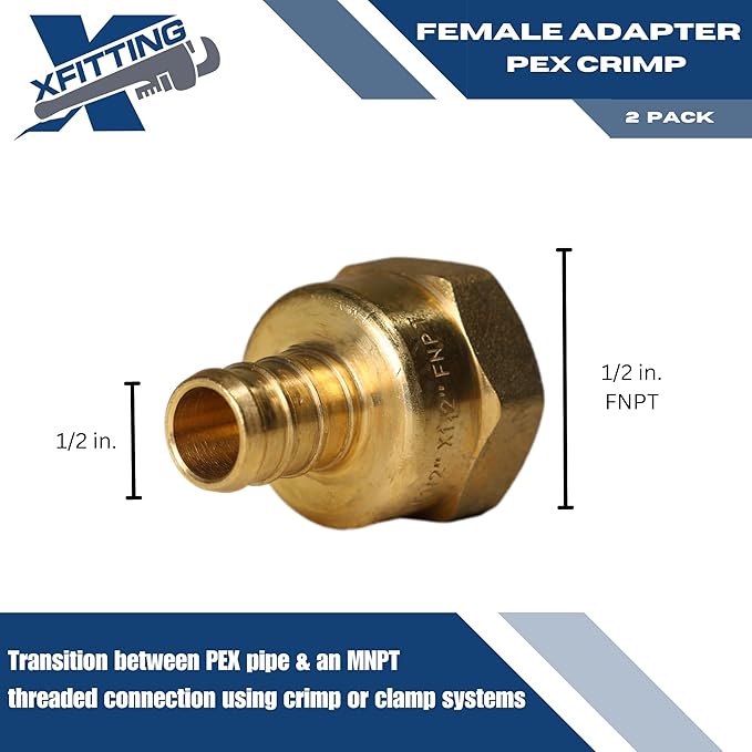 XFITTING 1/2 inch Pex x 1/2 inch Female NPT Adapter, 23-4-1=10X, 10 Pieces