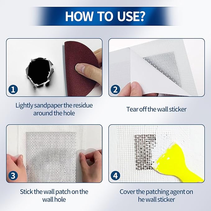 5pcs Drywall Patch Kit (8" x 8"), Self-Adhesive Fiberglass Wall Repair Patch Kit & Aluminum Metal Sheet Drywall Patch, Quick Repair Large Holes in Drywall