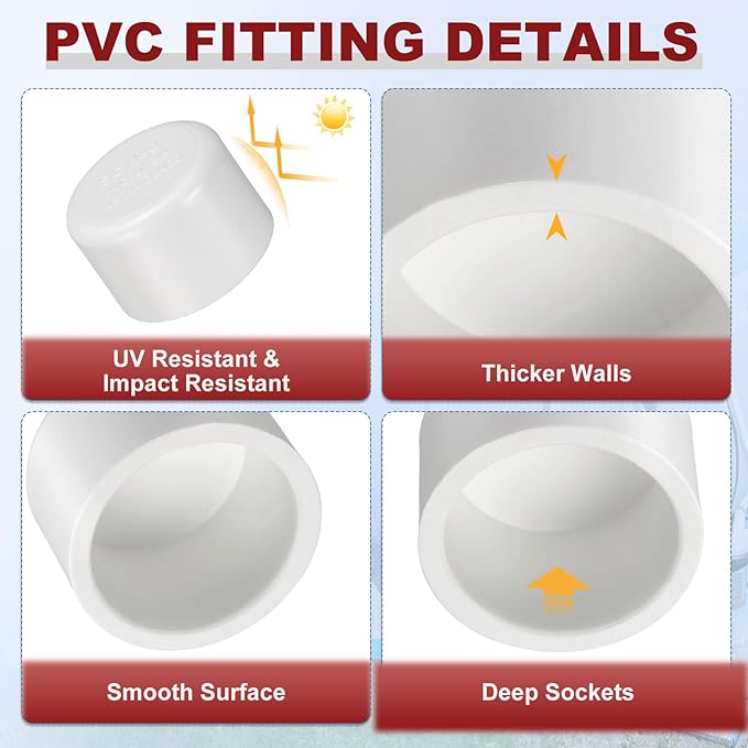 25 Pcs 1/2" PVC External End Cap Fitting, SCH40 Furniture Grade PVC Pipe Plug Adapter, Pipe Cover Fittings for DIY Project, Irrigation System, Plumbing Framework, Garden Structures