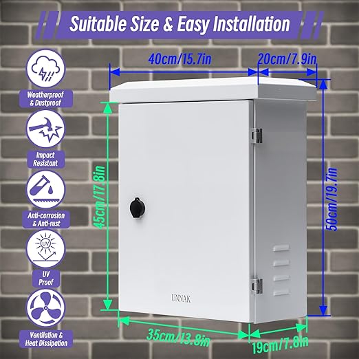 Outdoor Enclosure Electrical Weatherproof Box - 19.7x15.7x7.9 Outdoor Network Cabinet Enclosure with Cooling Fan and Thermostat Kit, Wall/Pole Mount(500x400x200mm)