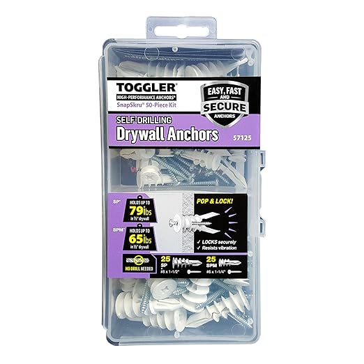 TOGGLER 57125 Self Drilling Snapskru Drywall Anchors with Screw 50-Pieces Pack