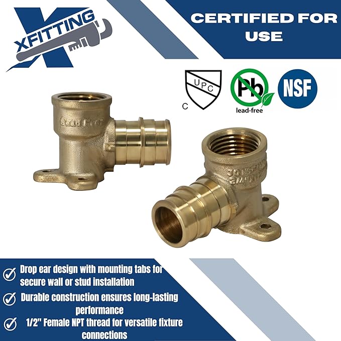 XFITTING 3/4 Inch Pex A x 1/2 Inch Female NPT Drop Ear Elbow, F1960 Expansion Drop Ear Elbow, 29-6-7=5XX, 5 Pieces