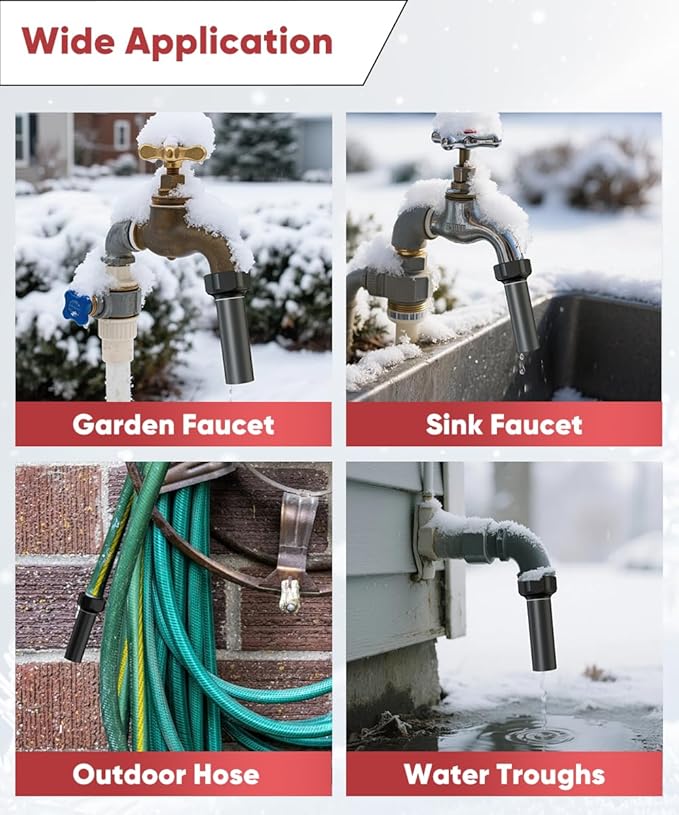 Outdoor Faucet Winter Freeze Protection Valve, Activates at Water Temperature Below 35.6°F/ 2°C, 3/4-Inch Thread Frost Proof Faucet Cover for for Garden, Lawn & Yard Spigot, Black, 4Pack