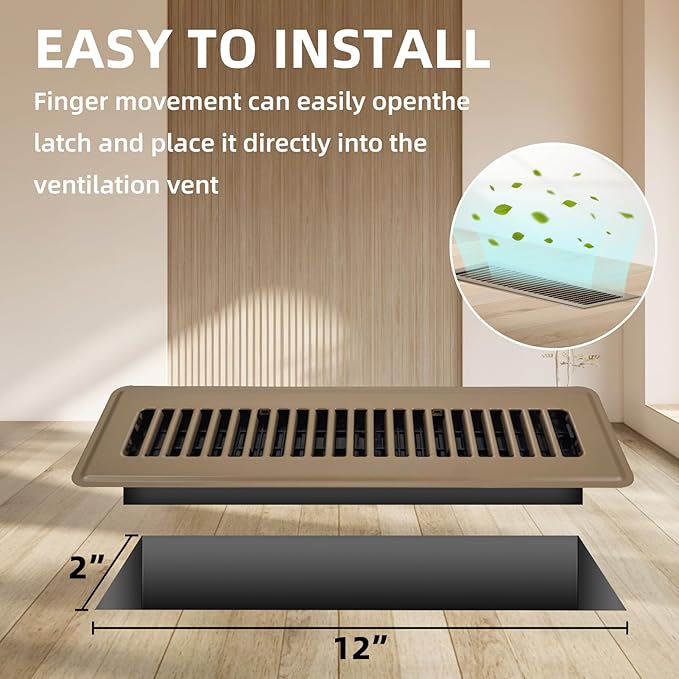 Floor Register 2x12, 4 Pack Floor Vent Covers for Home Floor Heavy Duty Steel Walkable Floor Vents Air Vent Covers for Sidewall and Floor, Brown