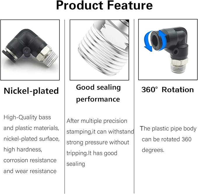 CEKER 1/2 OD x 3/8" Npt Male Thread Elbow 90 Degree Push to Connect Fittings Air Fittings Pneumatic Quick Connect Fitting Airlines Push In Connectors 1/2 Tube Fittings 10Packs