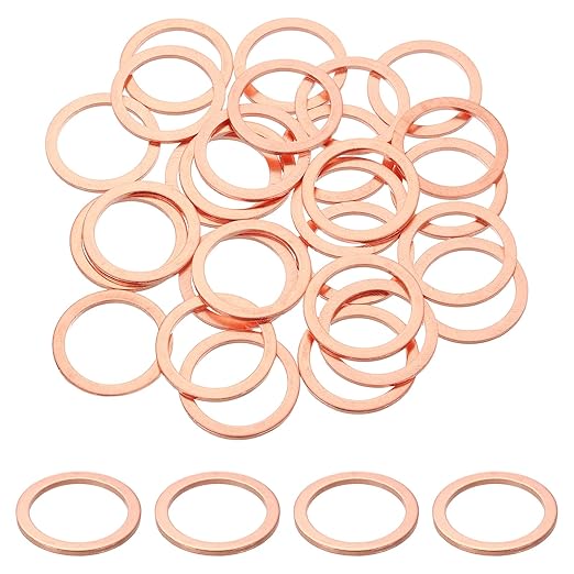 uxcell 75Pcs M20 Flat Washer Copper Washer Sealing Rings, 20mm ID 26mm OD 1.5mm Thickness Copper Crush Washers Metric Sealing Gasket for Plumbing Machinery Automotive