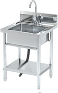 20" Free Standing Stainless-Steel Single Bowl Commercial Restaurant Kitchen Sink Set w/Hot and Cold Faucet, for Kitchen and Bathroom Farmhouse Style