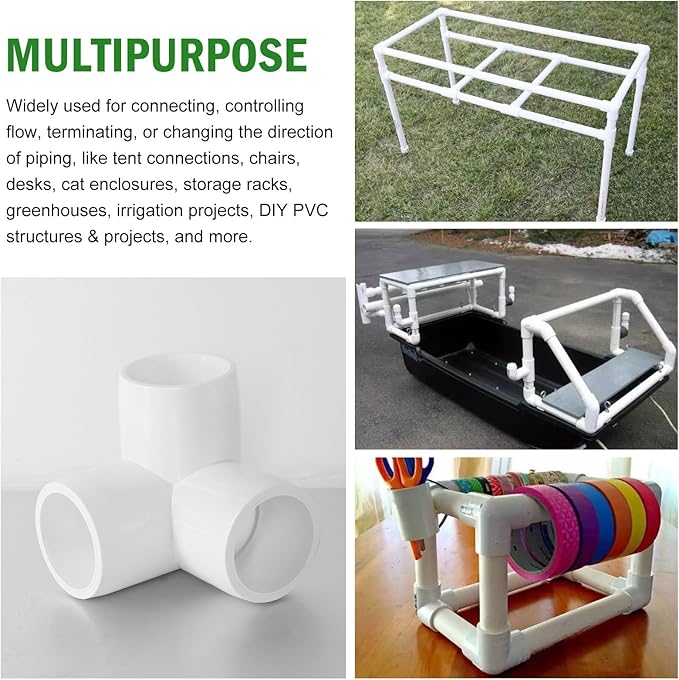 3 Way PVC Pipe Fittings 3/4 Inch, Zernmiarder White PVC Elbow Corner Side Outlet Tee Fitting, SCH40 Furniture Grade Pipe Connectors - Fits 3/4" Polyvinyl Chloride Pipes, 4 Pieces
