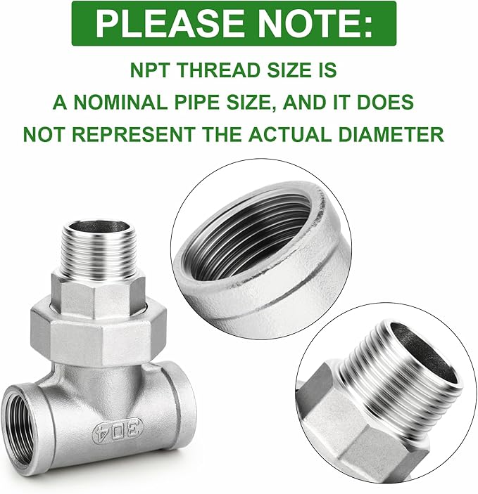 TAISHER 1PCS 304 Stainless Steel 3 Way Tee Union，3/4" NPT Female x 3/4" NPT Male x 3/4" NPT Female Cast Pipe Fitting
