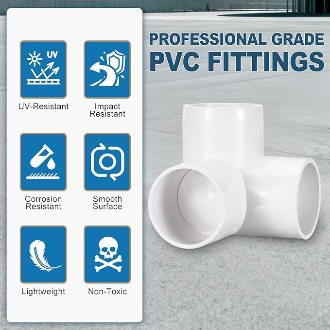 2 Pack 2" SCH40 PVC Elbow Pipe Fitting, 3-Way PVC Elbow Corner Side Outlet Tee Fitting, Furniture Grade Pipe Connectors for DIY Creative Project, Pond Protection, Socket x Socket