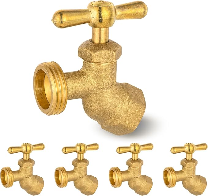HeSun 5-Pack Brass No-Kink Hose Bibb Valve, 1/2" FIP Inlet x 3/4" MHT Outlet, Garden Hose Faucet/Valve(BIBCOCK008)