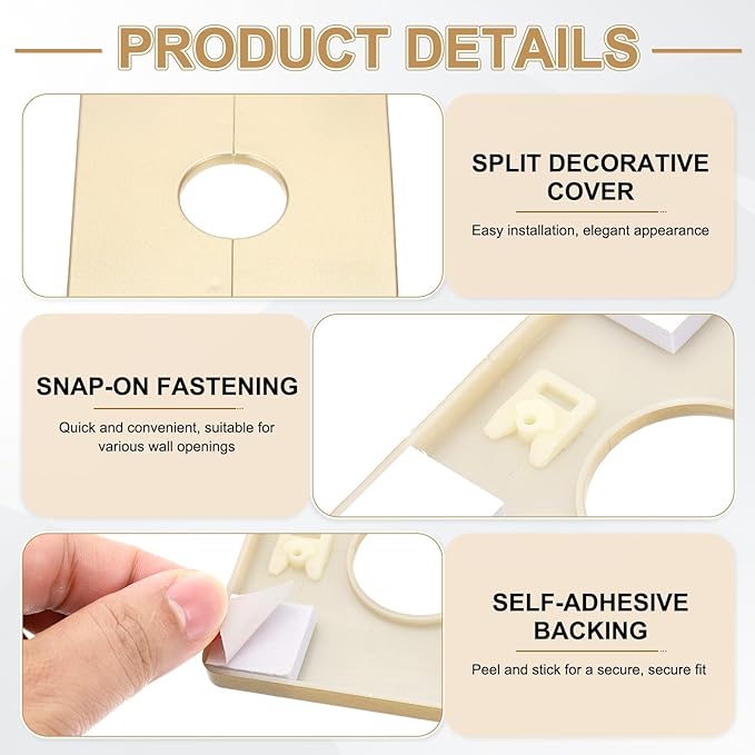 PATIKIL Wall Split Flange 86mm / 3.4" OD, 4 Pcs Square Escutcheon Plate Cover PPR Plumbing Cover Plates with Self-Adhesive Tape for 27mm / 1.1" Dia Water Pipe Faucet, Gold