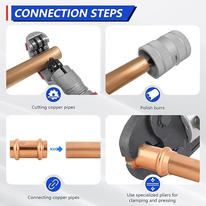Copper Press Fittings 3/4 Inch Coupling with Stop No-Lead Plumbing Pipe Connector | Compatible with Copper Pipes, Water Supply & Hydronic Heating Systems | Durable Press Fit Design,10-Pack