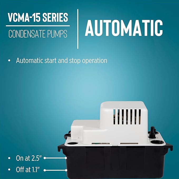 Little Giant VCMA-15UL 115 Volt, 65 GPH, 1/50 HP Automatic Condensate Removal Pump for HVAC/Refrigeration Systems/Dehumidifiers (no safety switch), 6-Foot Cord, Black/White, 554401