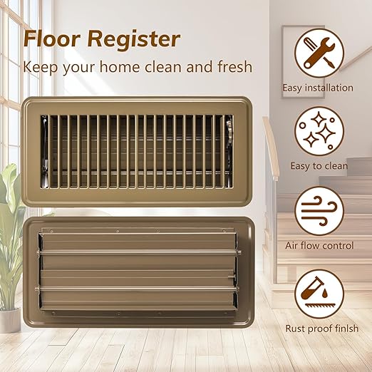 8Pcs Floor Vents Floor Registers 4x12 Inch, Heavy Duty Metal Hot Air Vent Covers 4x12 Inch with Rust-Proof Finish for Home Heater Floor Vent Grilles and Vents