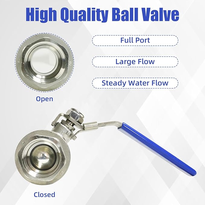 YADIAN 2 Pack 1-1/2'' Ball Valves Stainless Steel 304 NPT Female Full Port Ball Valve Heavy Duty Shut Off Valve 1-1/2 inch for Water, Oil, and Gas with Locking Device, 1000 WOG