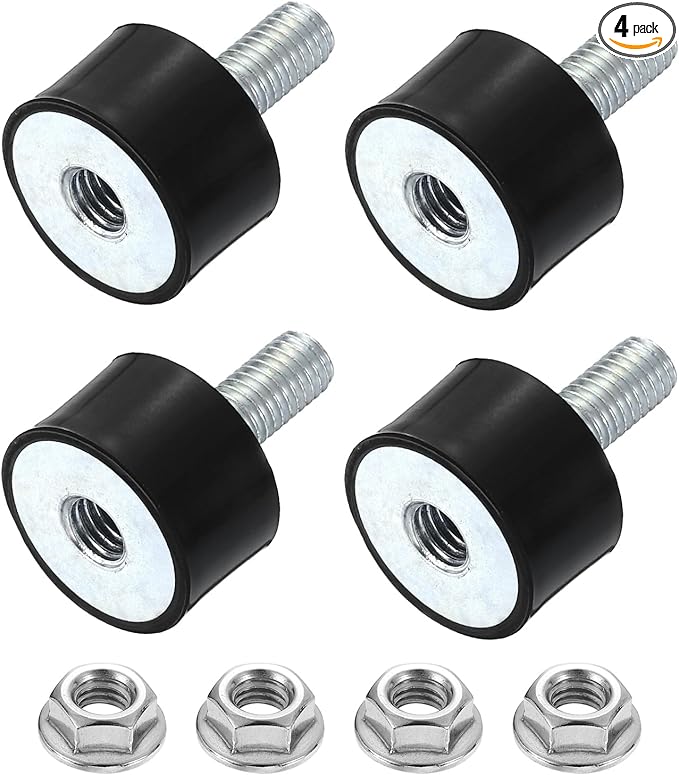 uxcell M8 Rubber Mounts, 4Pcs 24x14mm(DxH) Rubber Cylindrical Anti Vibration Isolator Shock Absorber with Lock Nut for Car Bobbin Generator Air Compressors