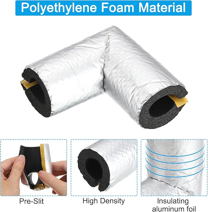 PATIKIL 3/4" Elbow Insulation Tubing, 10Pcs Self Adhesive Water Pipe Insulation Tube Foam Tubes Sleeve Cover Wrapping with Aluminum Foil for Heat Preservation Freeze Protection, Black