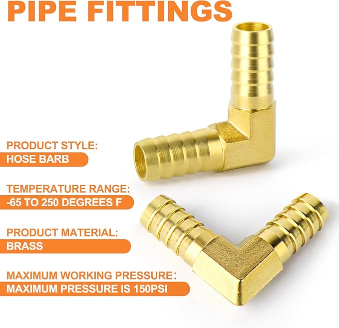 GASHER 20 Pieces Brass Hose Barb Reducer, 3/8 Inch to 3/8 Inch Hose ID 90 Degree L Right Angle Elbow with 40 Hose Clamps, Brass Barb Reducer SPLICER Fitting Fuel/AIR/Water/Oil/Gas/WOG