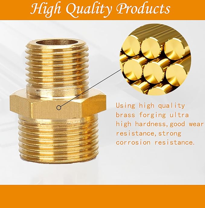 2Pcs 1/2" NPT x 1/4" NPT Solid Brass Fitting Pipe Fitting, 1/2 to 1/4 Hose Adapter Brass Hex Fitting, 1/2 to 1/4 Male to Male NPT Threaded Reducing Union Fitting