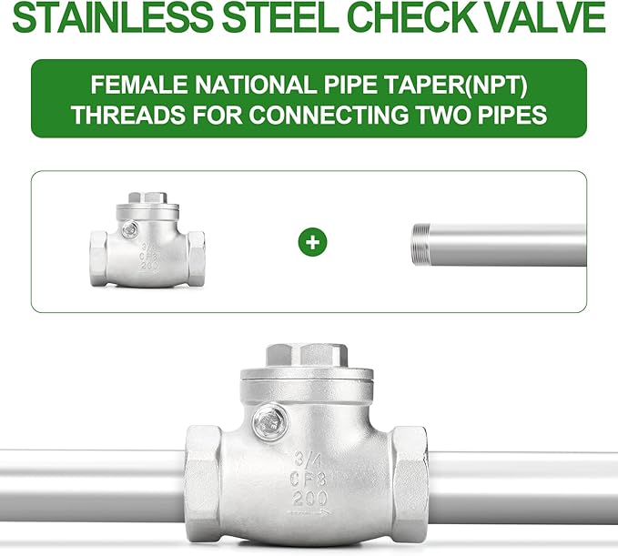 TAISHER 1PCS 304 Stainless Steel 3/4" NPT Female Swing Check Valve，Backflow Prevention, One Way Check Valve CF8 WOG 1000