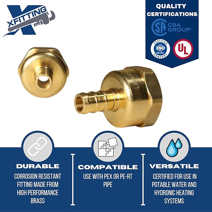 XFITTING 3/8 inch Pex x 1/2 inch Female NPT Adapter, 23-4-8=5X, 5 Pieces