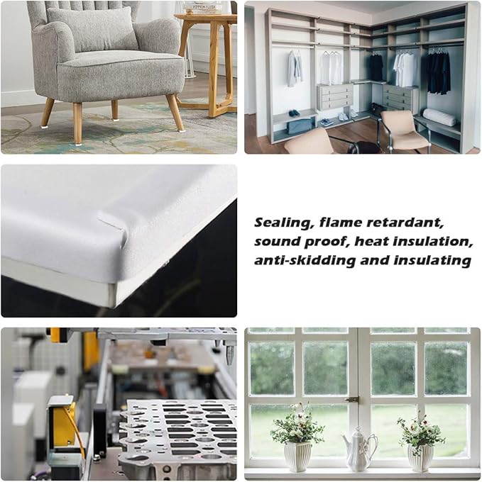 White Door Window Weather Stripping Self Adhesive Foam Tape High Density Foam Sealing Strip Window Insulation Weatherproof Gasket Tape, 3/4" Wide X 3/8" Thick, 6.5 Ft X 2 Rolls, Total 13 Feet