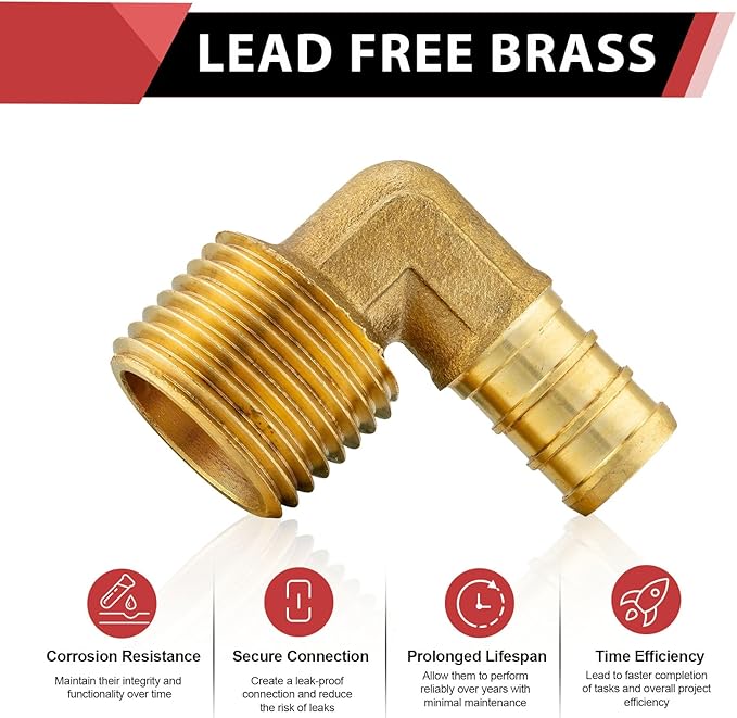 (Pack of 50) EFIELD Pex 1/2"x1/2" Male Threaded NPT Elbow Brass Crimp Fittings, ASTM F1807,(PEX1807096-50PCS)