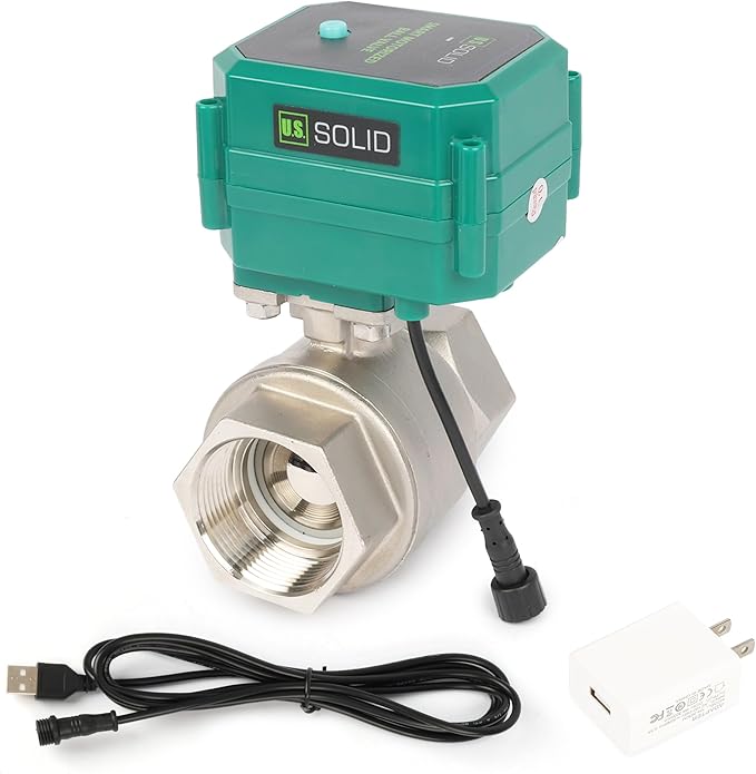 U.S. Solid 1-1/2" Smart Motorized Ball Valve - Stainless Steel Remote App Mobile-control Electrical Ball Valve with Manual Switch, Plug Connection