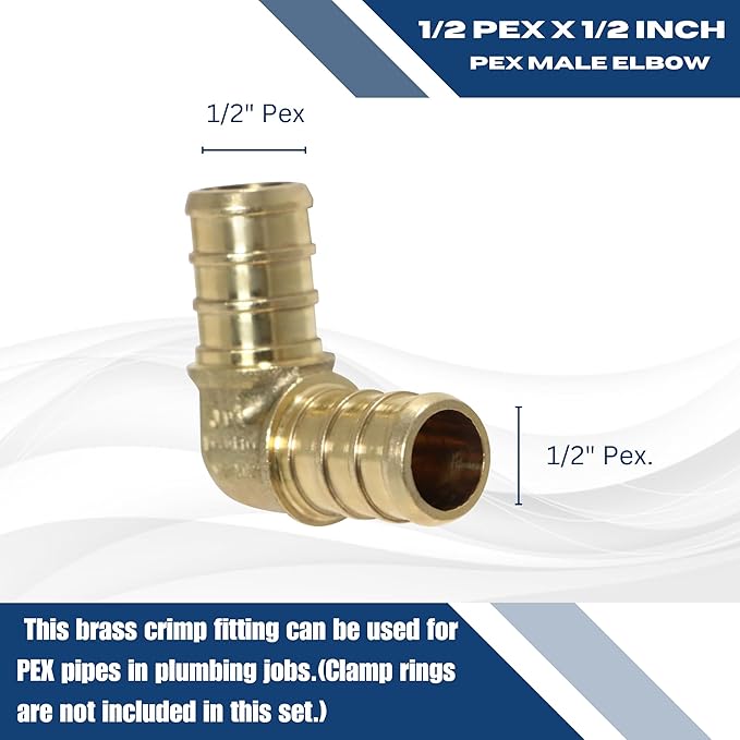 XFITTING 10 Pcs Brass Pex Elbow Crimp Fitting, 1/2 Inch, 23-3-2=10X