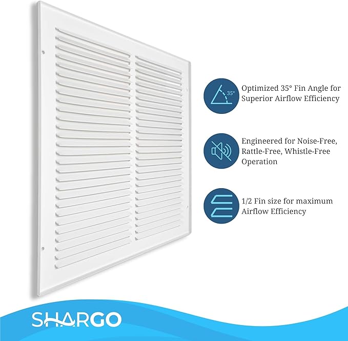 6 x 12 Inch Return Air Vent Cover, Solid Steel HVAC Grille for Wall or Ceiling, White Duct Opening, Durable Return Air Vent Cover, Airflow Ventilation Grille for Home or Office