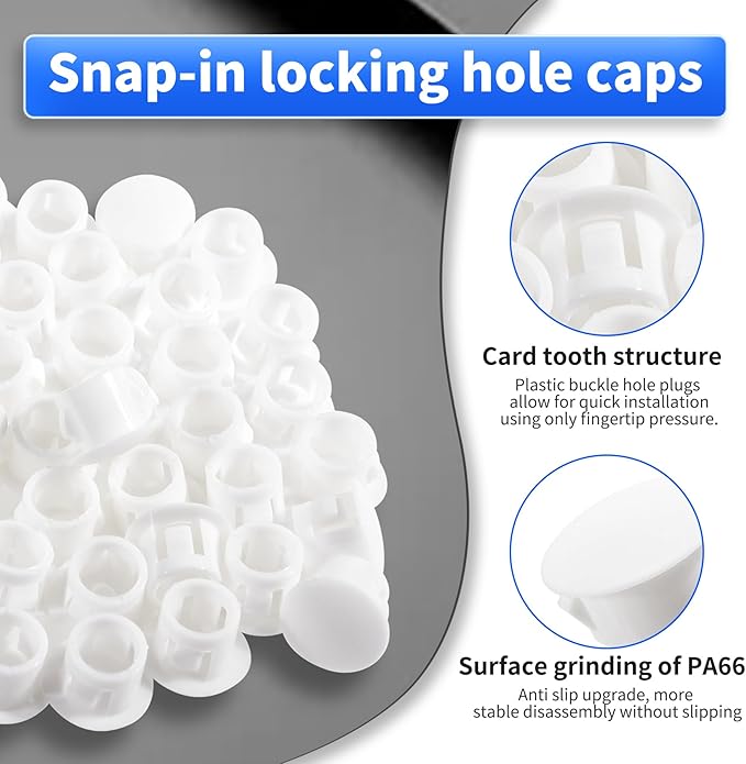 25 Pcs OD 0.307"(7.8mm) White Hole Knockout Locking Plugs,Plastic Nylon Round Drilling Hole Plugs,Flush Type Panel Round Snap in Fastener,Tube Fastener Cover for Furniture Insert End Caps
