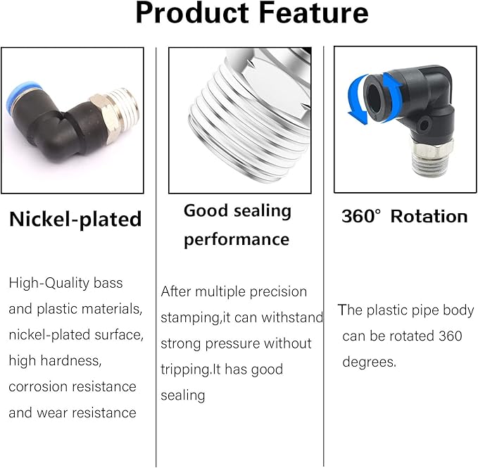 CEKER 1/2 Elbow Male Airlines Push Fittings 90 Degree Push to Connect Fittings Air Fittings, PL 8MM Tubing Od x 1/2" Npt Thread Pneumatic Push In Connectors Quick Connect Tube Fittings 5Packs