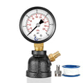 Gas Test Pressure Gauge 30 Pound, 30 PSI / 200 kPa, 3/4” FNPT Connection, Brass Valve, Forged Steel Bell Shape Body Assembly.