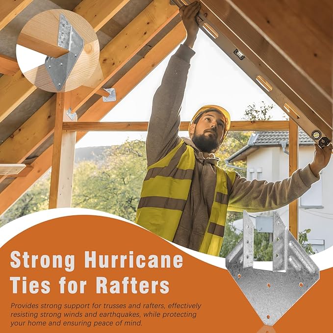 50 Pack 16-Gauge Hurricane Ties for Rafter, Heavy Duty Hurricane Straps, Robust Hot Dip Galvanized Rafter Ties Brackets, Joist Hangers for 2X Deck Joists