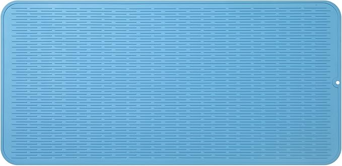 Silicone Dish Drying Mat for Multiple Usage,Easy clean,Eco-friendly,Heat-resistant Silicone Mat for Kitchen Counter or Sink,Refrigerator or Drawer Liner Light Blue 5XL 36inches x 18inches