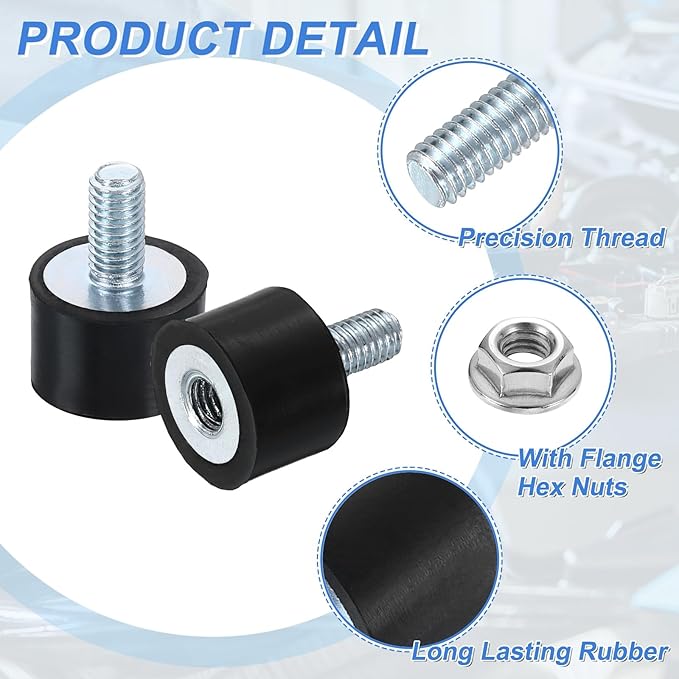 uxcell M5 Rubber Mounts, 4Pcs 15x10mm(DxH) Rubber Cylindrical Anti Vibration Isolator Shock Absorber with Lock Nut for Car Bobbin Generator Air Compressors