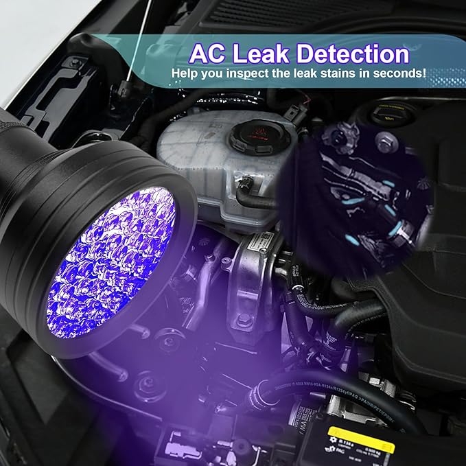 Car Oil AC Dye Detection Kit, Leak Test Tool Kit, Auto Air Conditioner Leak Test Tool, Professional Car Tool, Leak Test Kit Includes LED Flashlight and Glasses