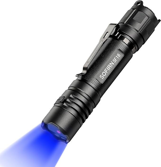 365nm UV Flashlight, Sofirn SF16 Rechargeable Powerful UV Flashlight with Tail Switch for Detecting Pet Dog Urine, Unveil Invisible Stains, High Definition Pure Ultraviolet（Battery Included）