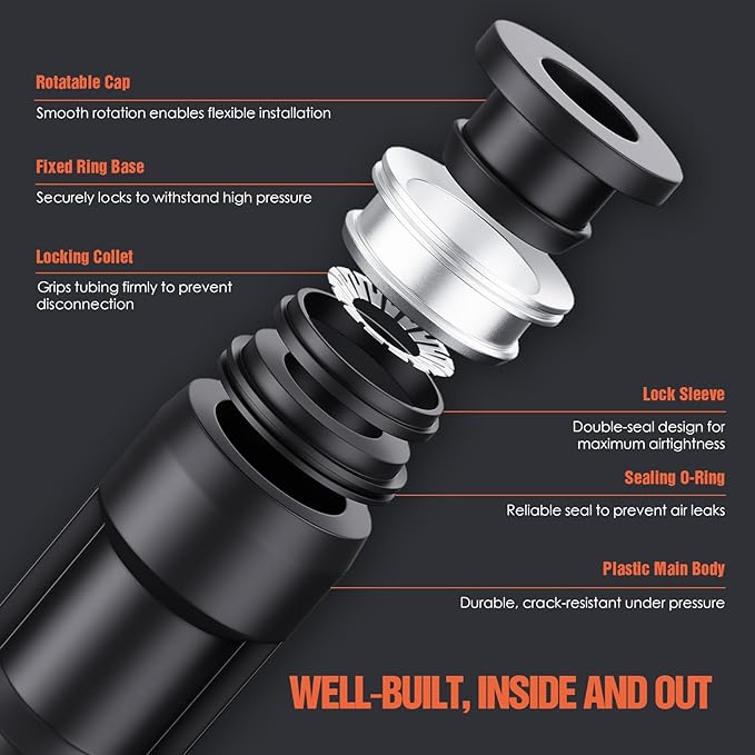 1/4" OD Push to Connect Fittings – Air Line Straight Connectors, Quick Connect Pneumatic Fittings, Push Lock Air Hose Fittings for Compressor, Air Tools & Tubing (20 PCS)