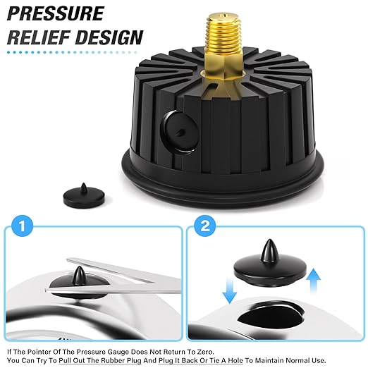 MEANLIN MEASURE 0~160Psi Stainless Steel Liquid Filled Pressure Gauge 1/4" NPT 2.5" FACE DIAL with Rubber Protective Sleeve, Center Back Mount