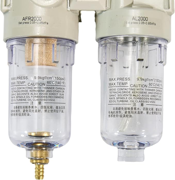 1/4" NPT Compressed Air Filter Regulator Lubricator Combo Pneumatic Air Dryer for Compressor,Water/Oil Trap Separator with Gauge(0-150 PSI), Semi-Auto Drain, Bracket