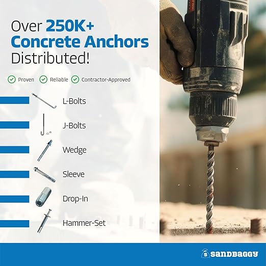 Sandbaggy 1" x 24" Threaded Concrete Anchor L-Bolts (Nuts & Washers Included) - Hot Dipped Galvanized - Sill Plate, Base Plate, Masonry, Wood, Cement Anchors, J Bolt (2, 1" x 24")
