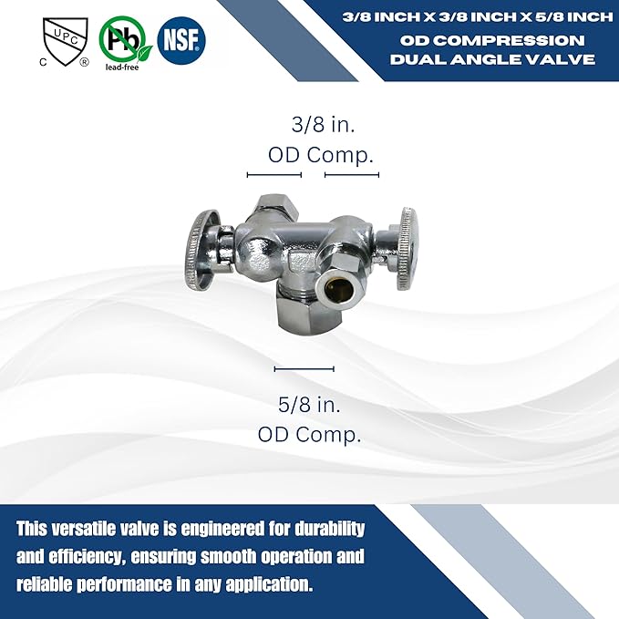 XFITTING 2 Pcs XFITITNG OD Compression 3/8 Inch x 3/8 Inch OD Compression x 5/8 Inch OD Compression Dual Angle Valve, 4-4-4=2XX